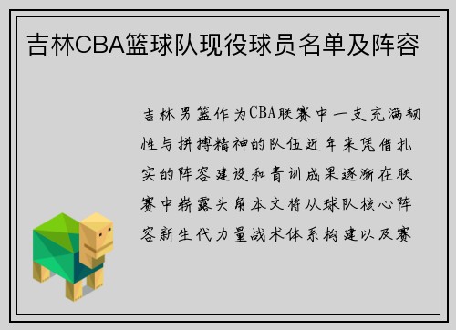 吉林CBA篮球队现役球员名单及阵容